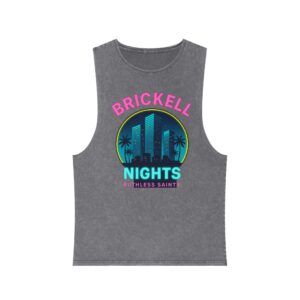 Brickell Nights Unisex Stonewash Tank Top, Summer Vibes Tank, Trendy Graphic Sleeveless Tee, Beachwear, Gift for Her/Him